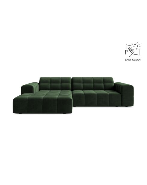 Divano angolare sinistro Chicago in velluto 3 posti verde bottiglia - 234x167x78 cm