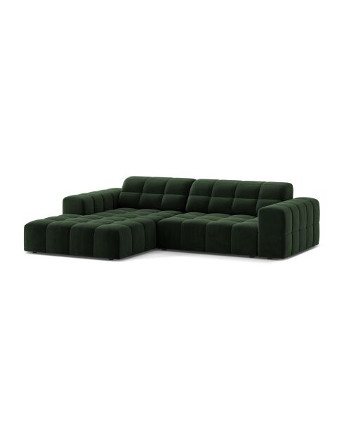 Divano angolare sinistro Chicago in velluto 3 posti verde bottiglia - 234x167x78 cm