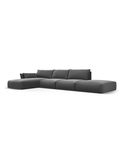 Dunkelgraues linkes 5-Sitzer-Ecksofa aus Samt von Matera - 364x171x85 cm