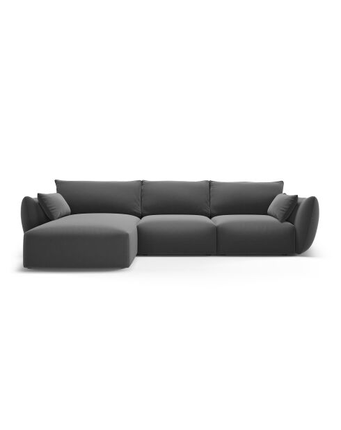 Dunkelgraues linkes 5-Sitzer-Ecksofa aus Samt von Matera - 280x171x85 cm