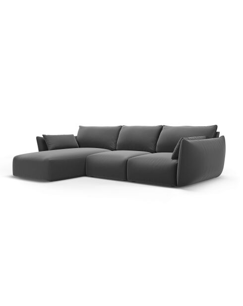 Dunkelgraues linkes 5-Sitzer-Ecksofa aus Samt von Matera - 280x171x85 cm