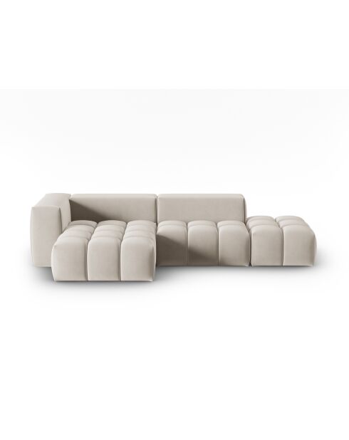 Verona 4-zits ecru modulaire fluwelen hoekbank links - 265x145x70 cm