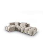 Verona 4-zits ecru modulaire fluwelen hoekbank links - 265x145x70 cm