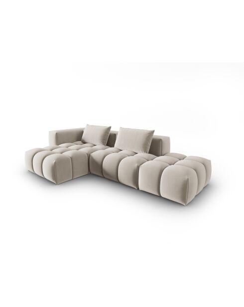 Verona 4-zits ecru modulaire fluwelen hoekbank links - 265x145x70 cm