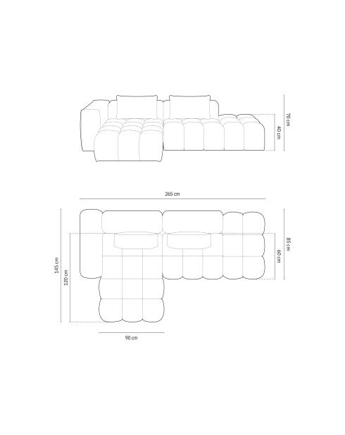Verona 4-zits ecru modulaire fluwelen hoekbank links - 265x145x70 cm