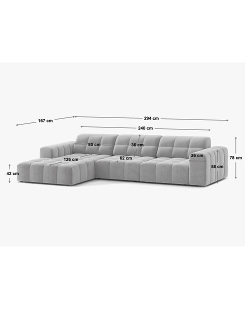 Chicago Ecksofa für 4 Personen, schwarz, Samt, rechts, 294 x 167 x 78 cm