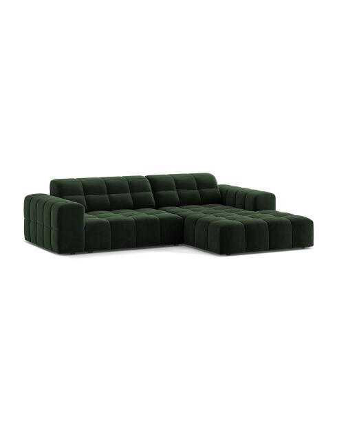 Divano angolare destro Chicago 3 posti in velluto verde bottiglia - 234x167x78 cm