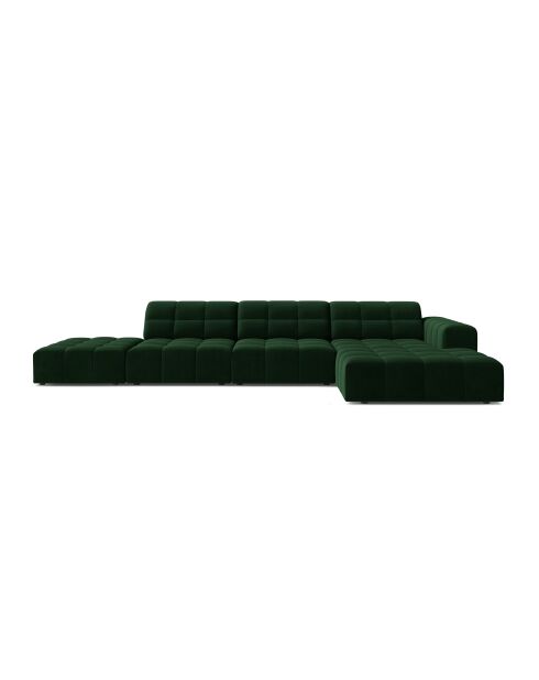 Divano angolare destro Chicago a 5 posti in velluto verde bottiglia - 348x167x78 cm