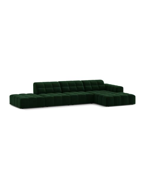 Divano angolare destro Chicago a 5 posti in velluto verde bottiglia - 348x167x78 cm