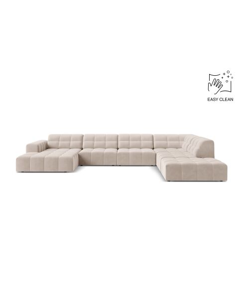 Panorama-Ecksofa (rechte Seite) Chicago 7-Sitzer aus Samt, hellbeige — 375 x 263 x 78 cm