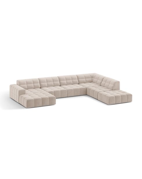 Panorama-Ecksofa (rechte Seite) Chicago 7-Sitzer aus Samt, hellbeige — 375 x 263 x 78 cm