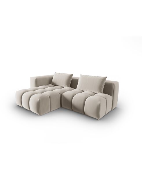 Verona 3-zits ecru modulaire fluwelen hoekbank links - 205x145x70 cm