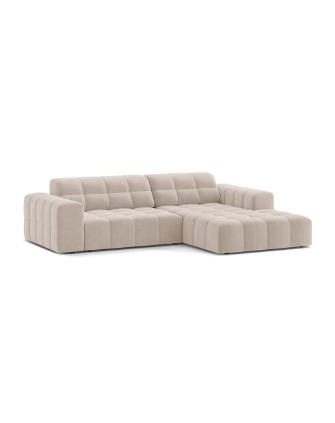 Chicago 3-Sitzer-Ecksofa rechts aus Samt hellbeige - 234x167x78 cm