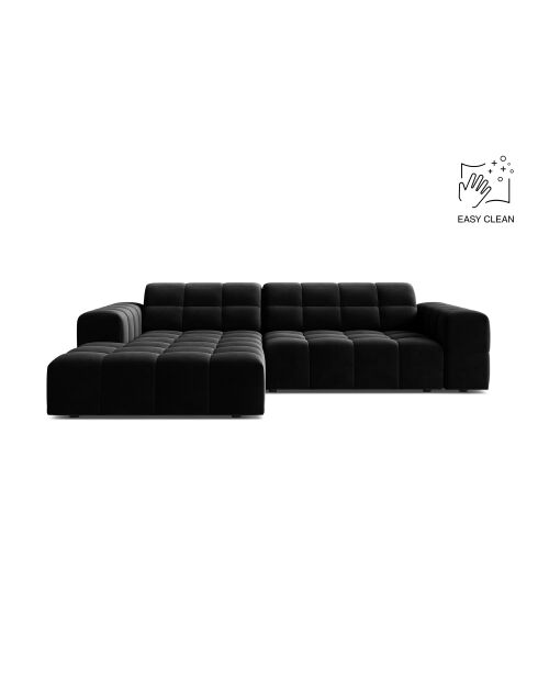 Chicago 3-zits hoekbank van zwart fluweel links - 234x167x78 cm