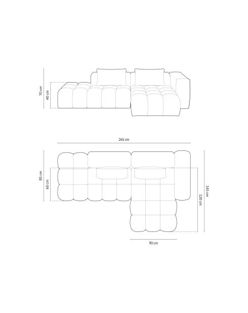 Verona 4-zits warmgrijze modulaire fluwelen hoekbank rechts - 265x145x70 cm