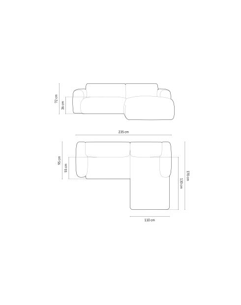 Nolio 4-Sitzer hellgraues rechtes Ecksofa - 235x170x72 cm