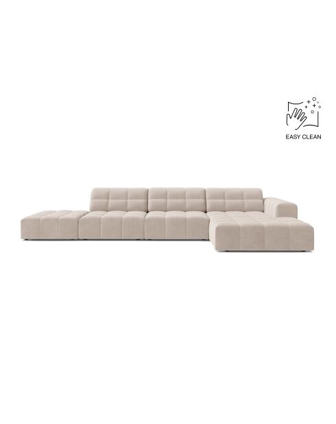 Chicago 5-Sitzer-Ecksofa rechts aus Samt hellbeige - 348x167x78 cm