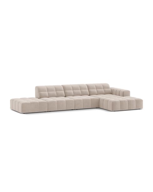 Chicago 5-Sitzer-Ecksofa rechts aus Samt hellbeige - 348x167x78 cm