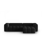 Divano angolare destro modulare Verona 3 posti in velluto nero - 260x145x70 cm