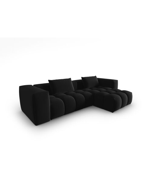 Verona 3-zits zwarte modulaire fluwelen hoekbank rechts - 260x145x70 cm