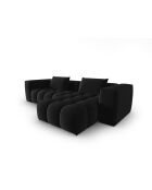 Divano angolare destro modulare Verona 3 posti in velluto nero - 260x145x70 cm