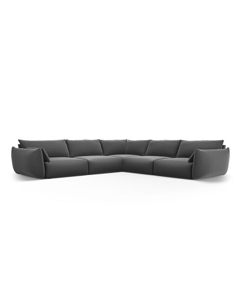 Matera 7-Sitzer-Ecksofa aus dunkelgrauem, symmetrischem Samt - 286 x 286 x 85 cm