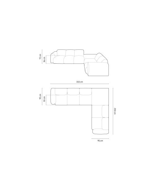 Nolio 4-Sitzer schwarzes rechtes Ecksofa - 315x250x72 cm