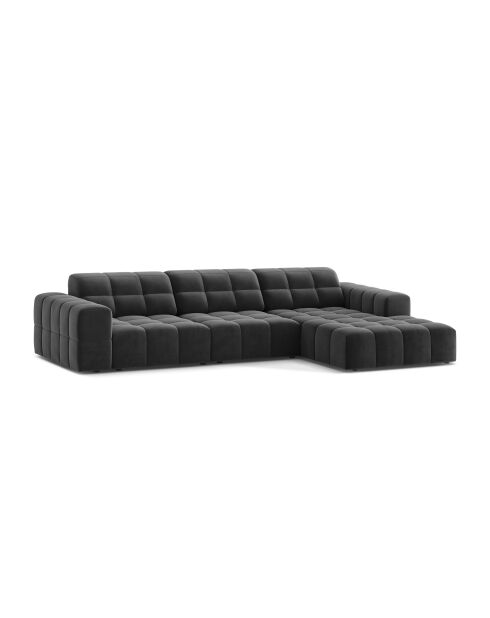 Divano angolare destro Chicago 4 posti in velluto grigio - 294x167x78 cm