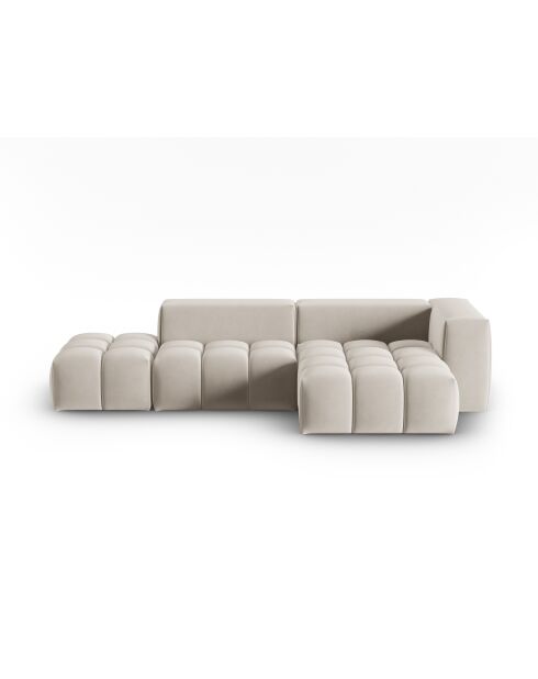 Verona 4-zits ecru modulaire fluwelen hoekbank rechts - 265x145x70 cm