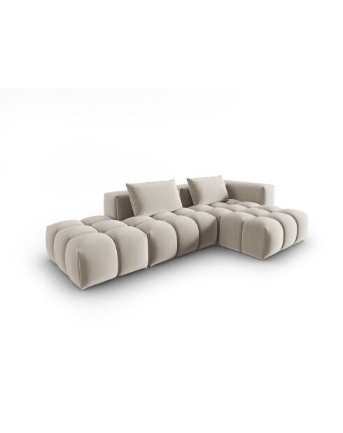 Verona 4-zits ecru modulaire fluwelen hoekbank rechts - 265x145x70 cm