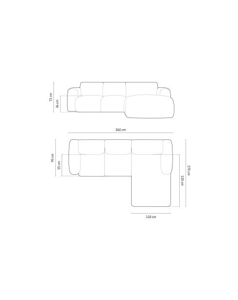 Nolio 4-Sitzer schwarzes rechtes Ecksofa - 260x170x72 cm