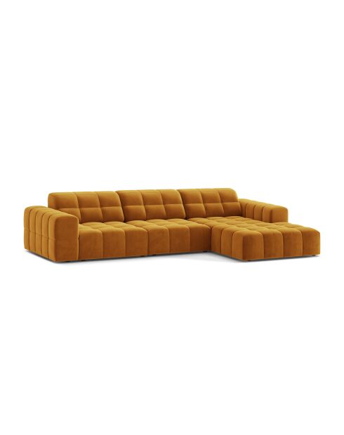 Canapé d'angle droit velours Chicago 4 places jaune - 294x167x78 cm