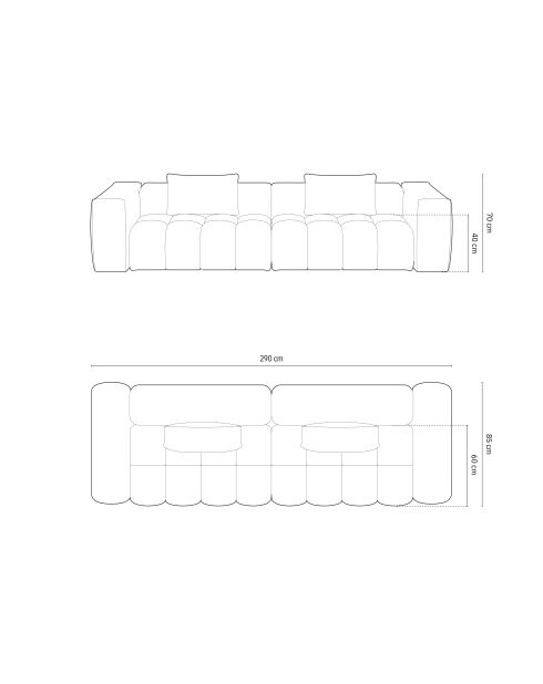 Modulares 5-Sitzer-Sofa Verona aus ecrufarbenem Samt - 290 x 85 x 70 cm