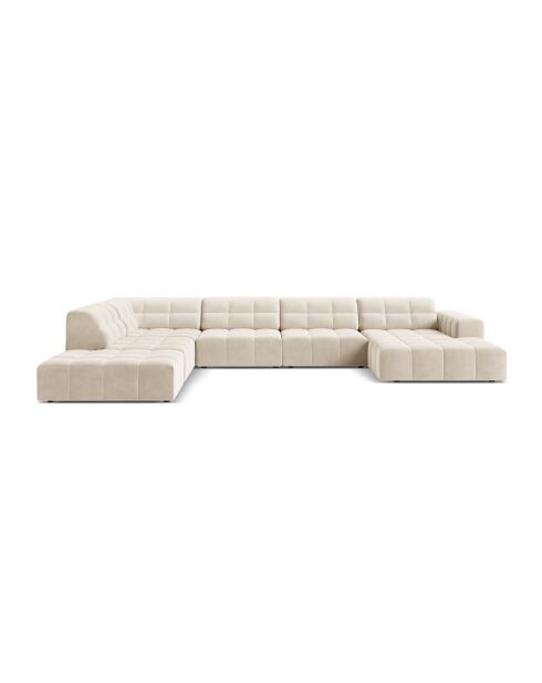 Panorama-Ecksofa (linke Seite) Chicago 7-Sitzer aus Samt, hellbeige — 375 x 263 x 78 cm