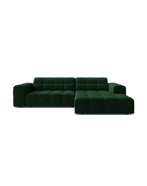 Divano angolare destro Chicago 3 posti in velluto verde bottiglia - 234x167x78 cm