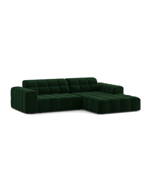 Divano angolare destro Chicago 3 posti in velluto verde bottiglia - 234x167x78 cm