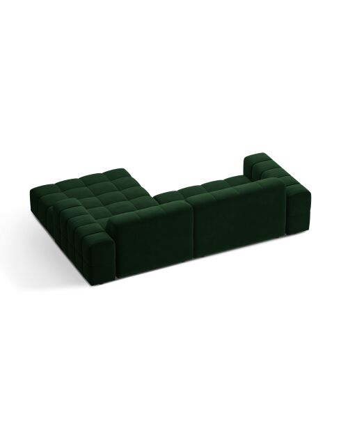 Divano angolare destro Chicago 3 posti in velluto verde bottiglia - 234x167x78 cm