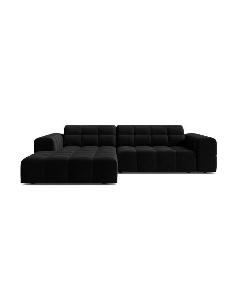Chicago 3-zits hoekbank van zwart fluweel links - 234x167x78 cm