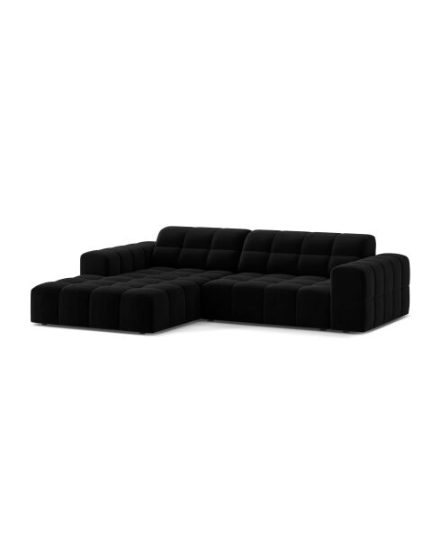 Chicago 3-zits hoekbank van zwart fluweel links - 234x167x78 cm