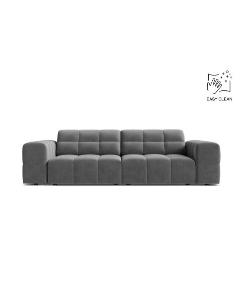 Canapé velours Chicago 3 places gris clair - 212x102x78 cm