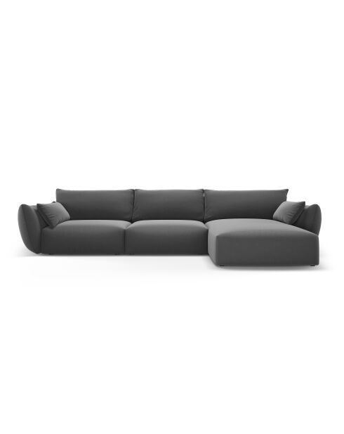 Dunkelgraues rechtes 4-Sitzer-Ecksofa aus Matera aus Samt - 308x171x85 cm