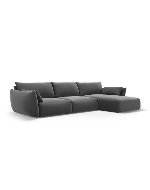 Dunkelgraues rechtes 4-Sitzer-Ecksofa aus Matera aus Samt - 308x171x85 cm
