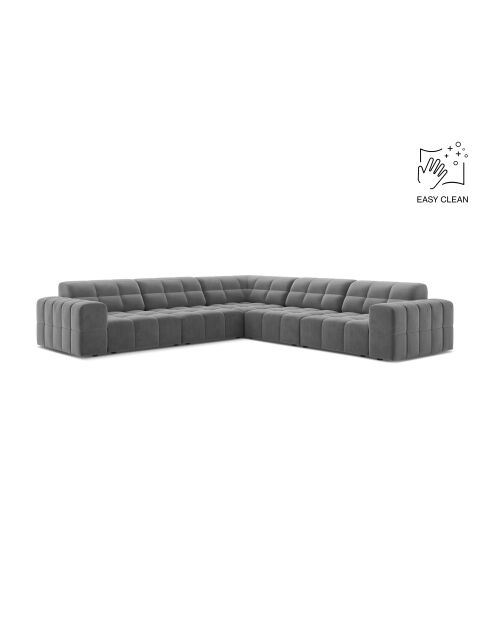 Chicago Ecksofa aus hellgrauem, symmetrischem Samt, 285 x 285 x 78 cm