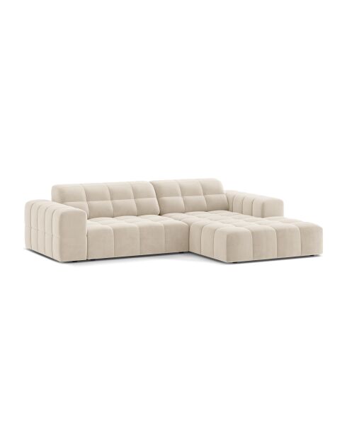 Chicago 3-Sitzer-Ecksofa rechts aus Samt hellbeige - 234x167x78 cm