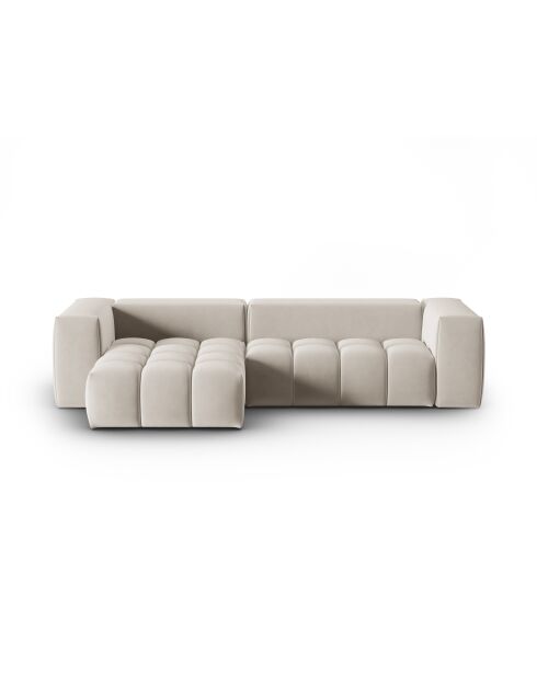 Verona 3-zits ecru modulaire fluwelen hoekbank links - 260x145x70 cm
