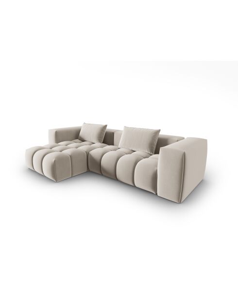 Verona 3-zits ecru modulaire fluwelen hoekbank links - 260x145x70 cm