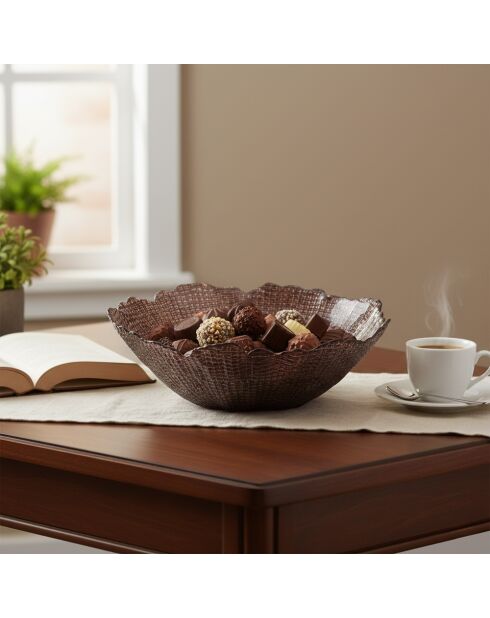 Saladier en verre Wavy chocolat - D.28 cm