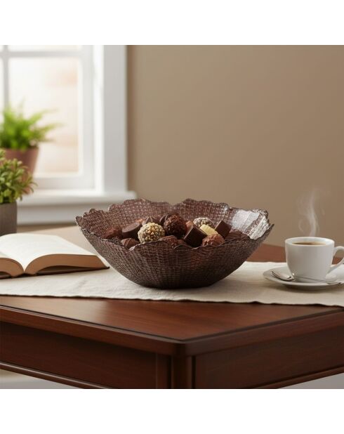 Saladier en verre Wavy chocolat - D.28 cm