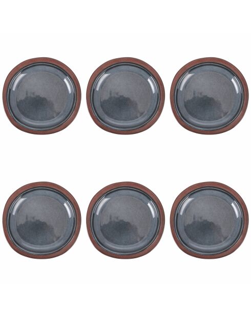 Lot de 6 pcs service à dessert Bretagne Terra gris/marron - 2,5x21 cm