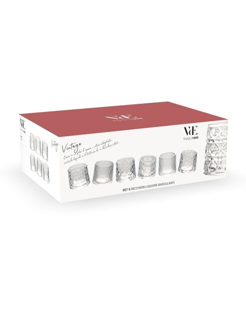 Set di 6 bicchierini da bicchierini obliqui vintage trasparenti - 200ml